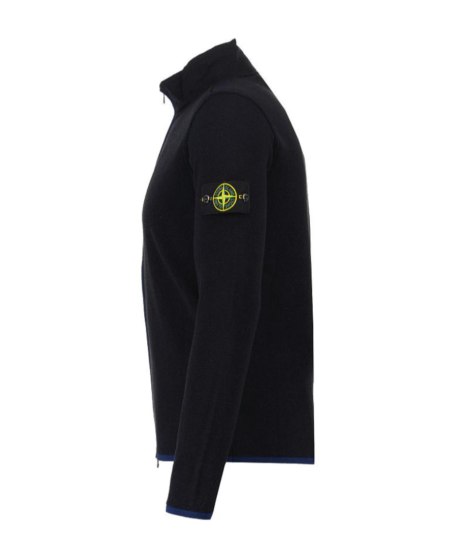 Stone Island Compass-patch Zip-up Sweatshirt In Blue