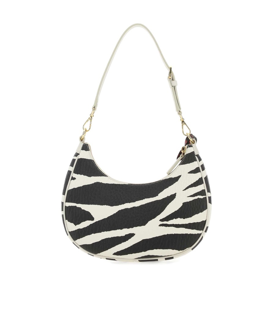 Mcm Zebra Printed Zipped Shoulder Bag In White