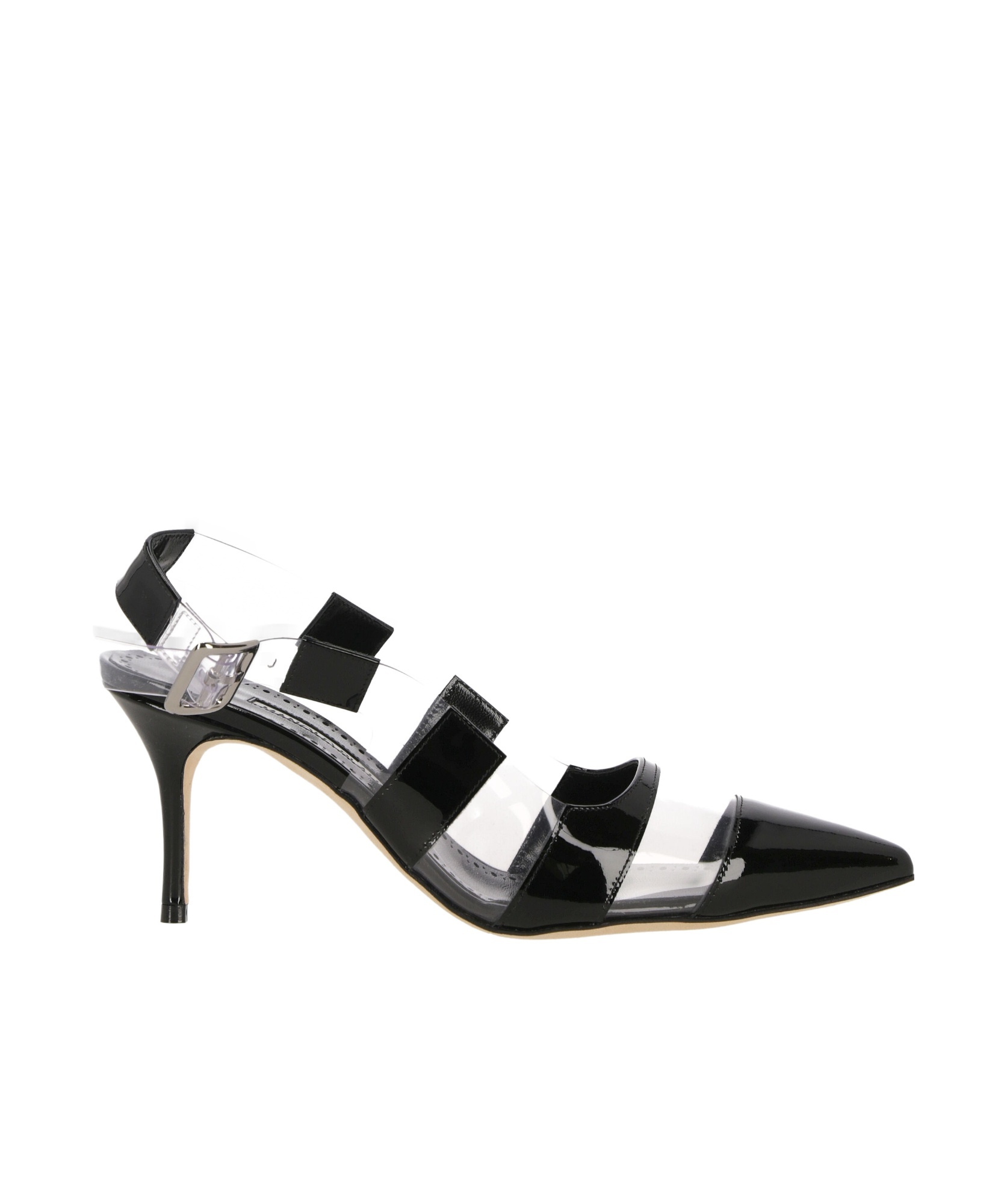 Manolo Blahnik Uxra Patent Leather And Pvc Slingback Pumps In Black