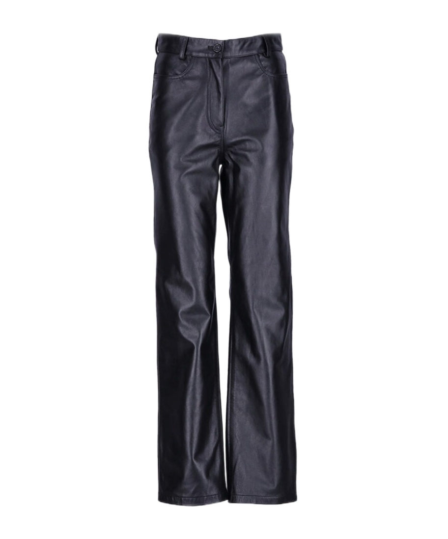 Totême Straight Leather Trousers In Black