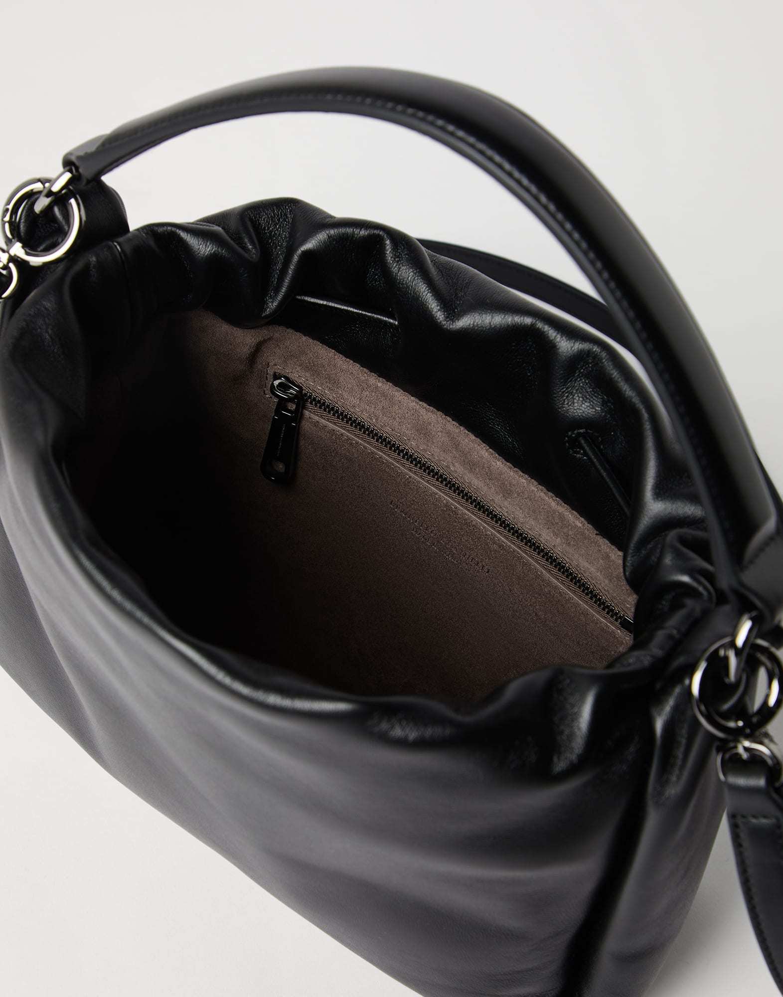 Brunello Cucinelli Small Mellow Leather Cross Bucket Bag In Black