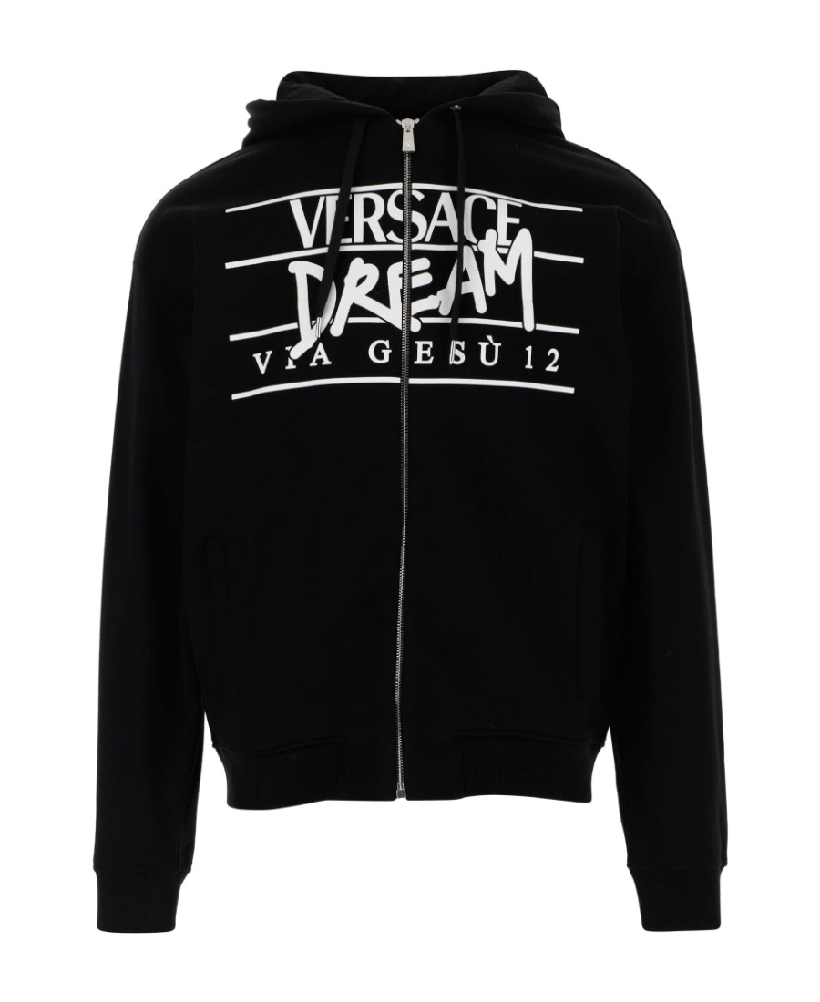 VERSACE SLOGAN LOGO-PRINT ZIP-FRONT HOODIE 