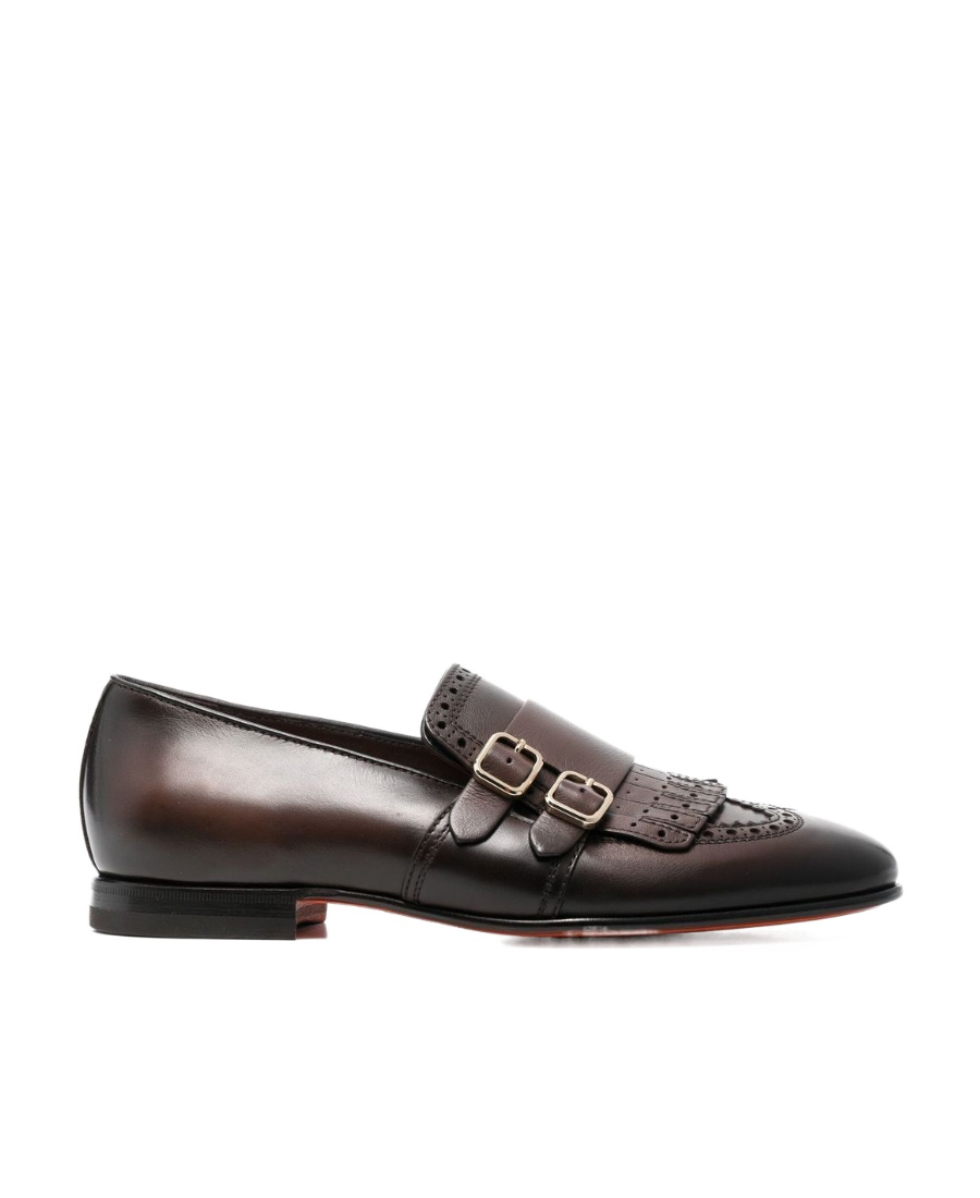 SANTONI SANTONI DOUBLE-BUCKLE ALMOND TOE LOAFERS