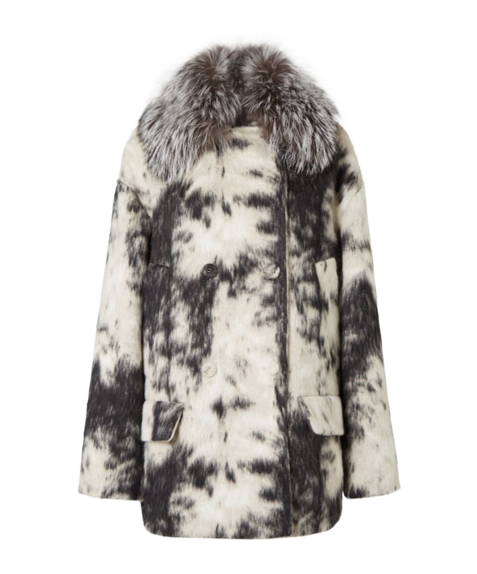 Fendi Black And White Frosted Fauna Wool Coat In Multi