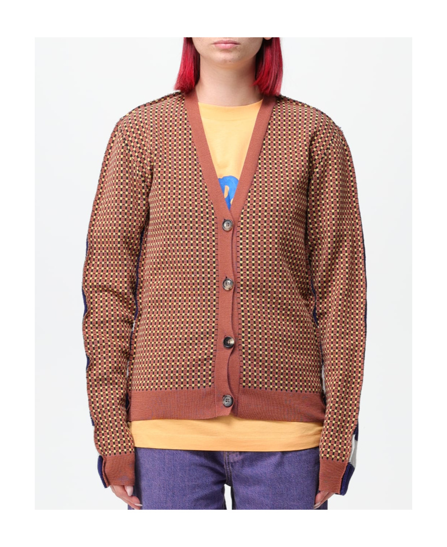 Marni Graphic-printed V-neck Buttoned Cardigan In Brown