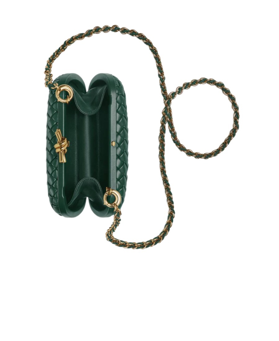 Bottega Veneta Knot Chain Intreccio Leather Shoulder Bag In Green