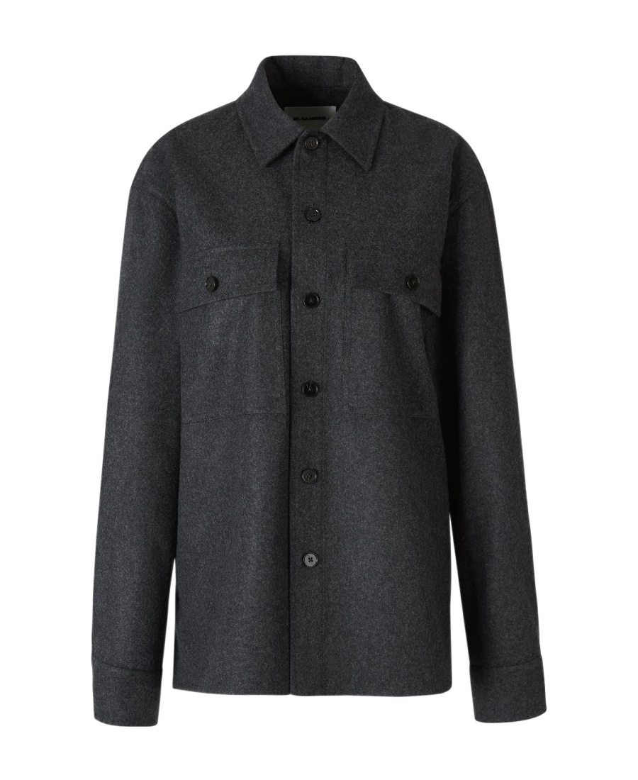 Jil Sander Mélange-effect Virgin-wool Shirt In Black