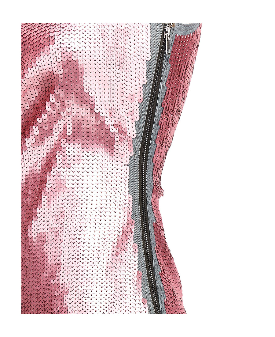 Rick Owens One-shoulder Draped Sequined Denim Gown In Pink