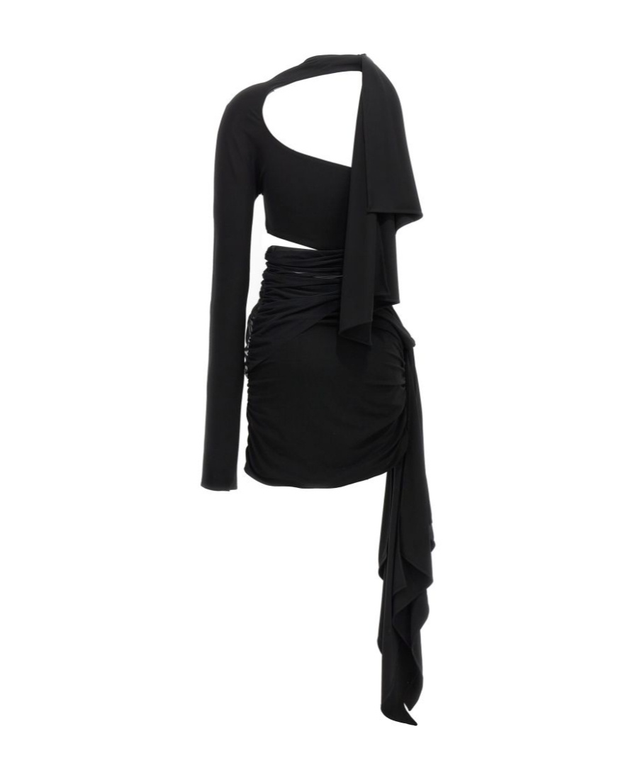 Mugler Asymmetric Cut-out Minidress In Black