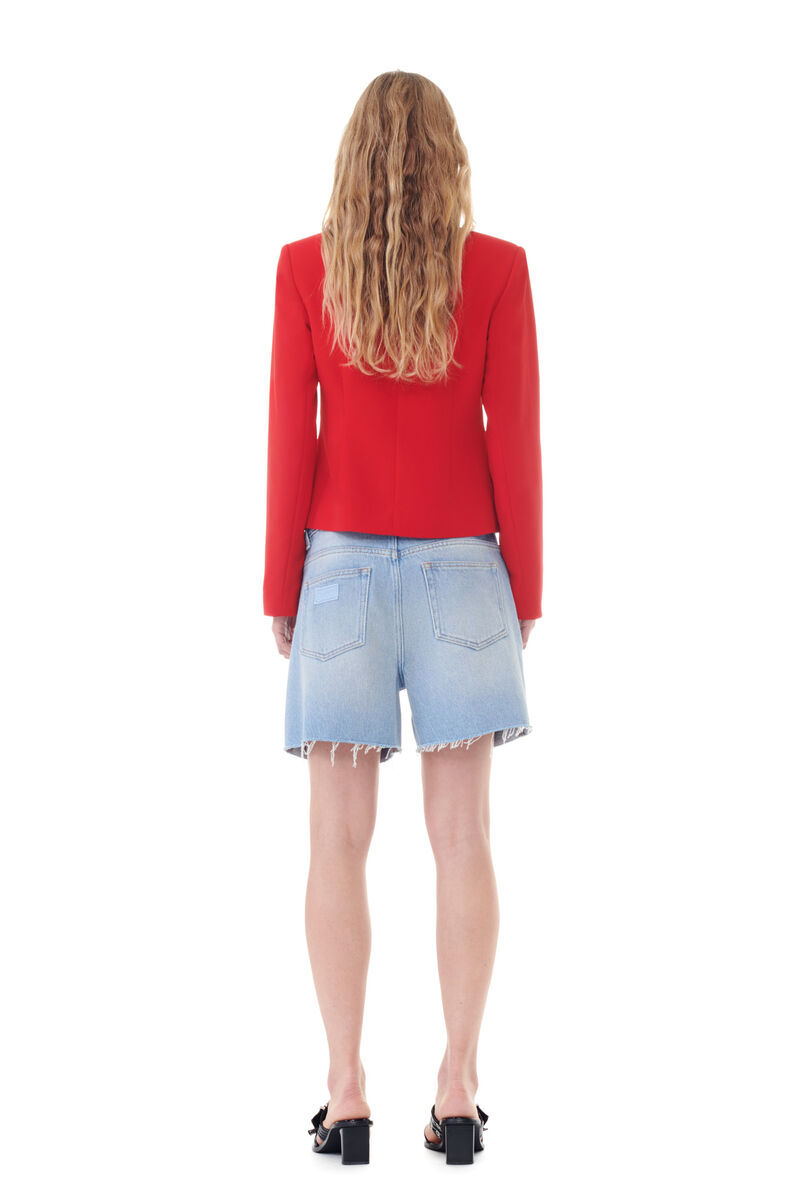 Ganni Raw-cut Denim Shorts In Blue