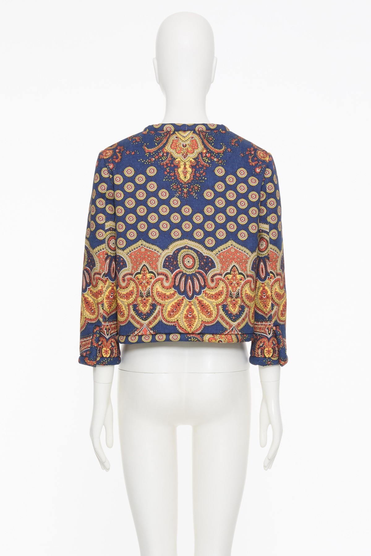 Valentino Womens Indaco Arancio Giallo Paisley-pattern Cropped Cotton Jacket In White