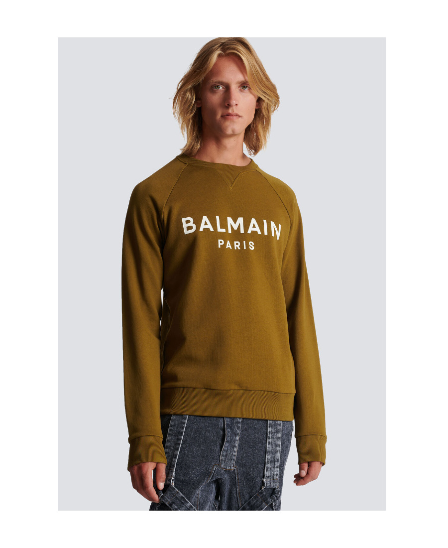 Balmain Men's Khaki And White Graphic Print Sweatshirt For Ss23 In Brown