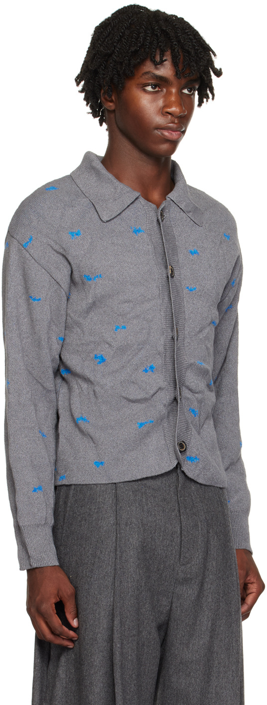 Ader Error Jacquard Cardigan In Gray