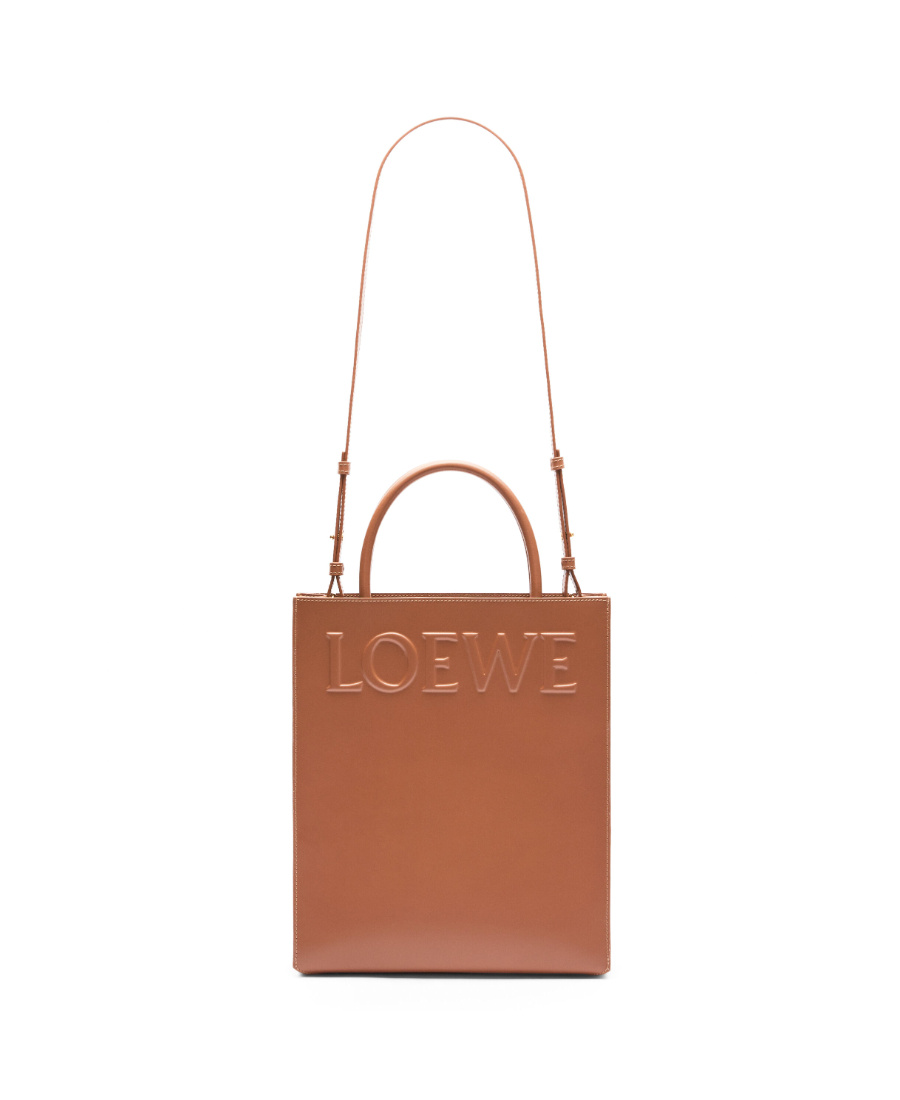 Loewe Logo-embossed Leather Tote Bag In Brown