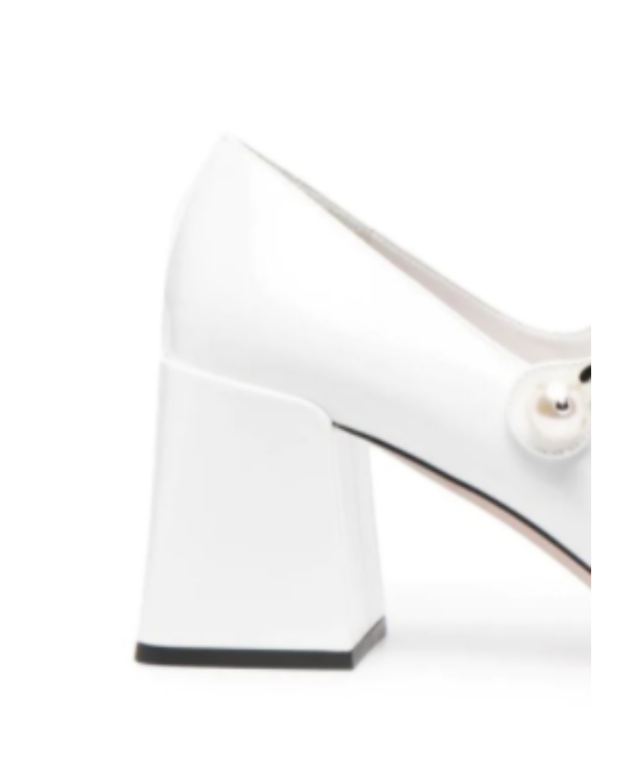 Miu Miu Chain Pearl Strap Pumps In White