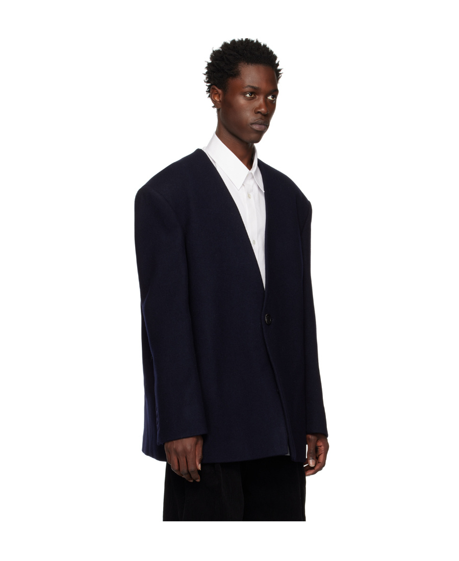 We11 Done Collarless Suit Coat In Black