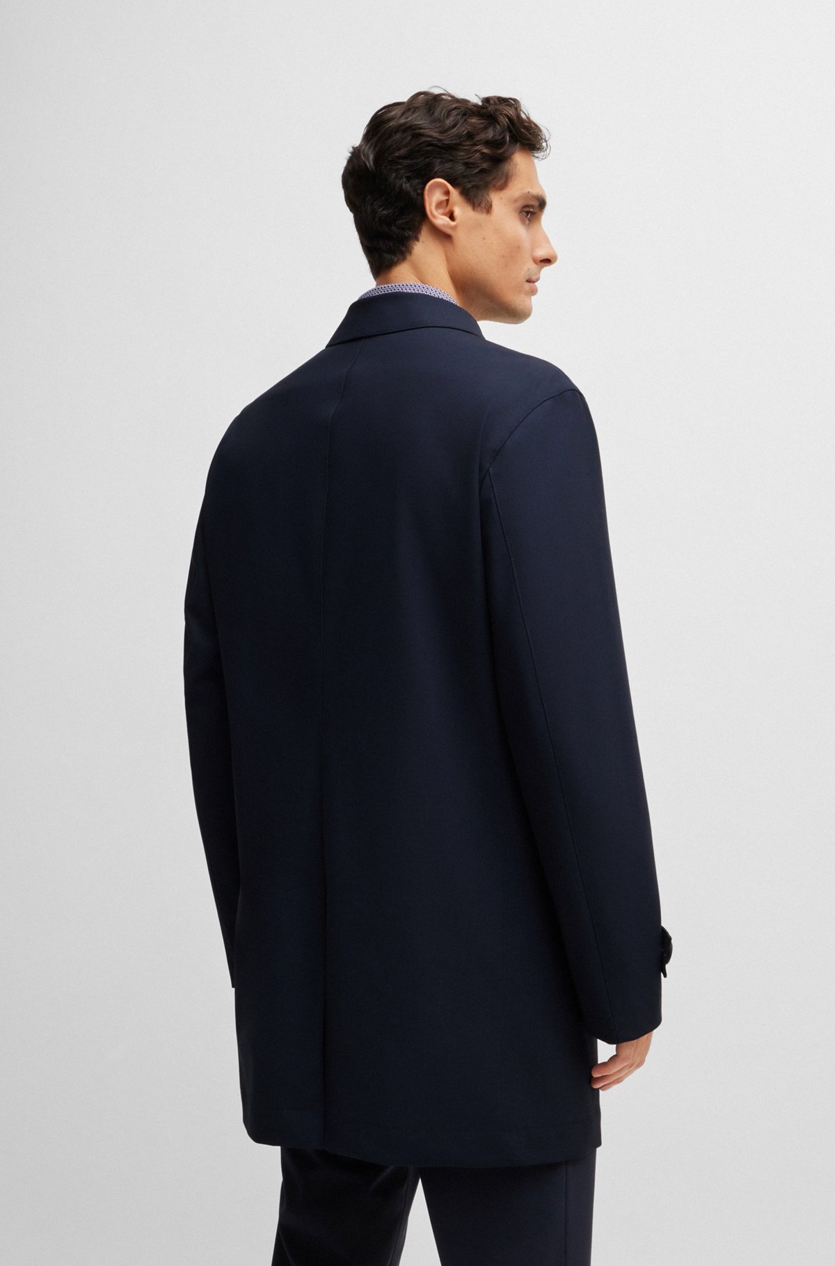 Hugo Boss Waterproof Coat Blended With Wool In Black