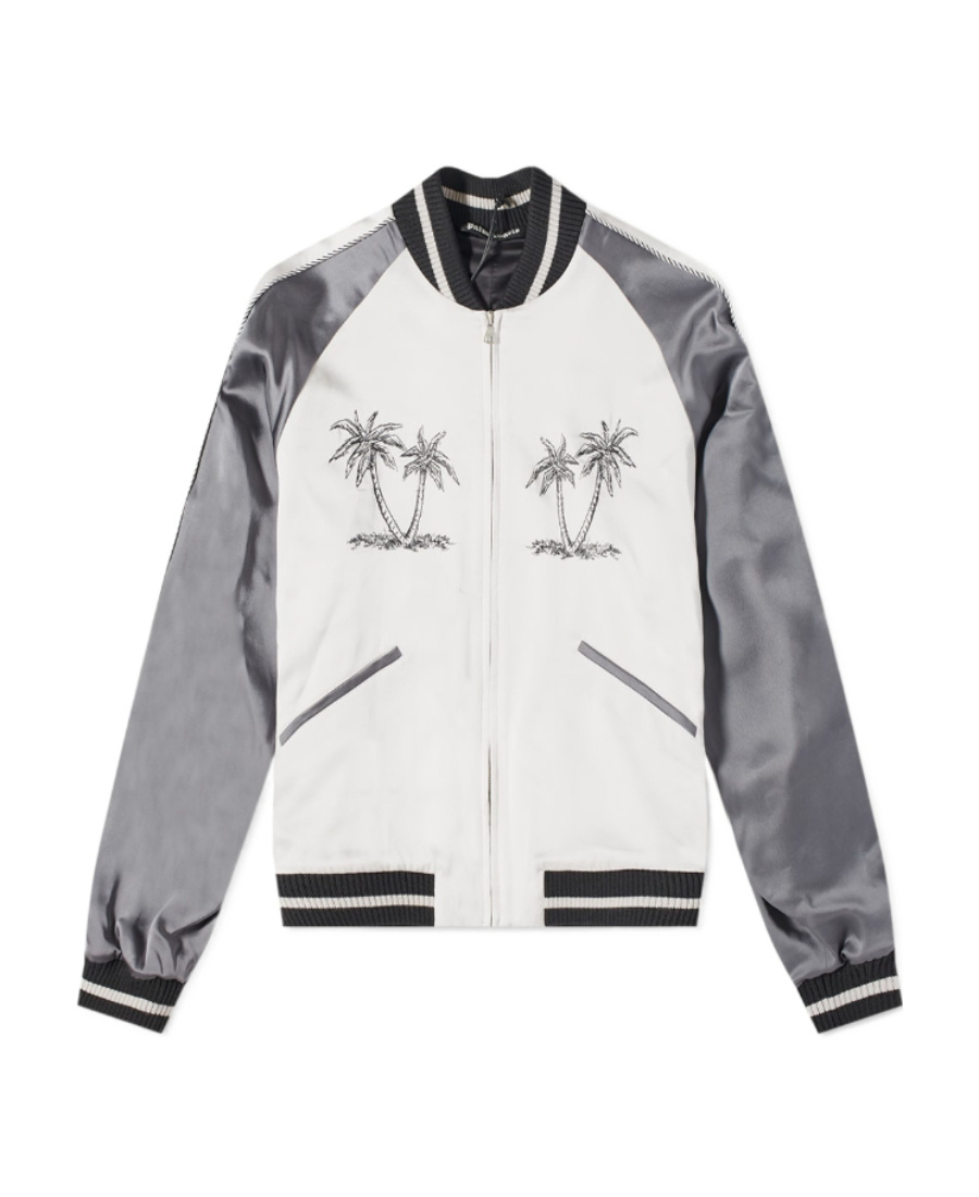 Palm Angels Palm Tree Baseball Jacket In White