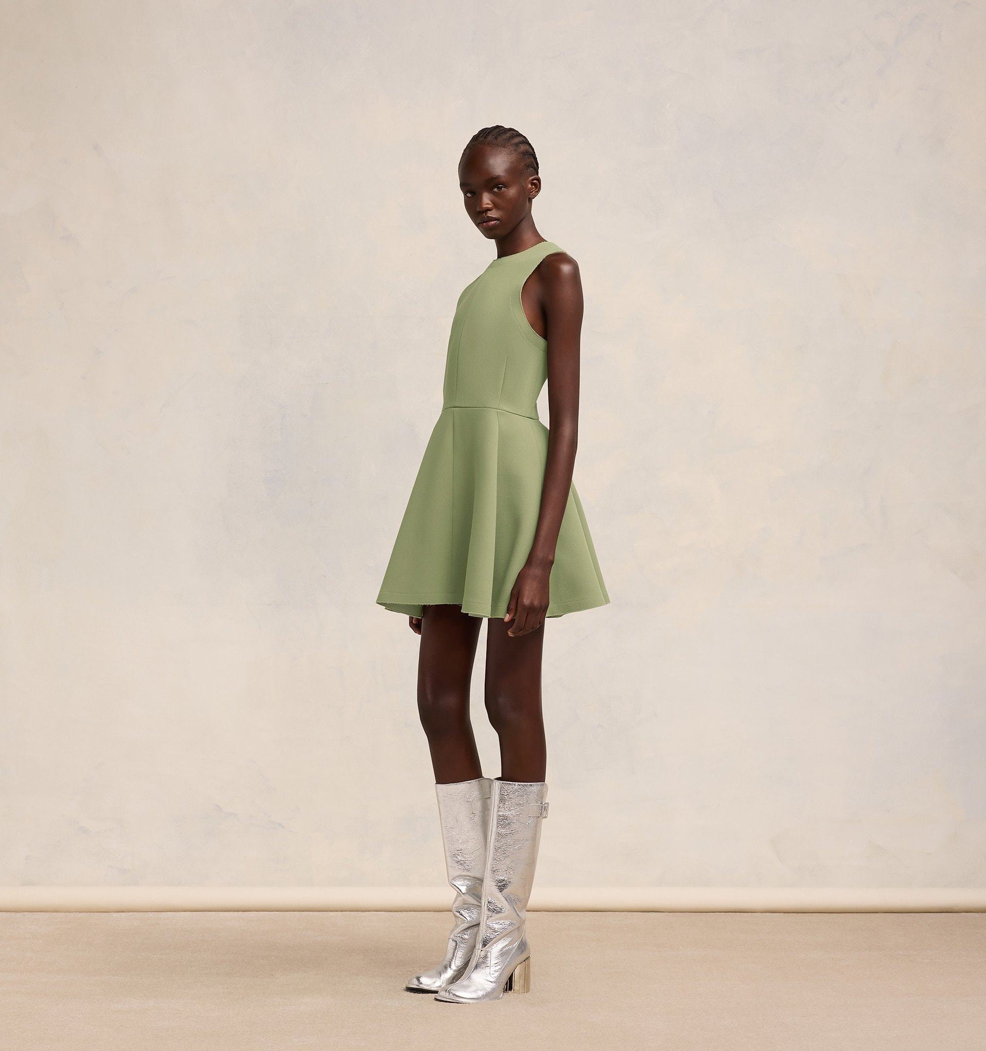 Ami Alexandre Mattiussi Virgin-wool Skater Minidress In Nude