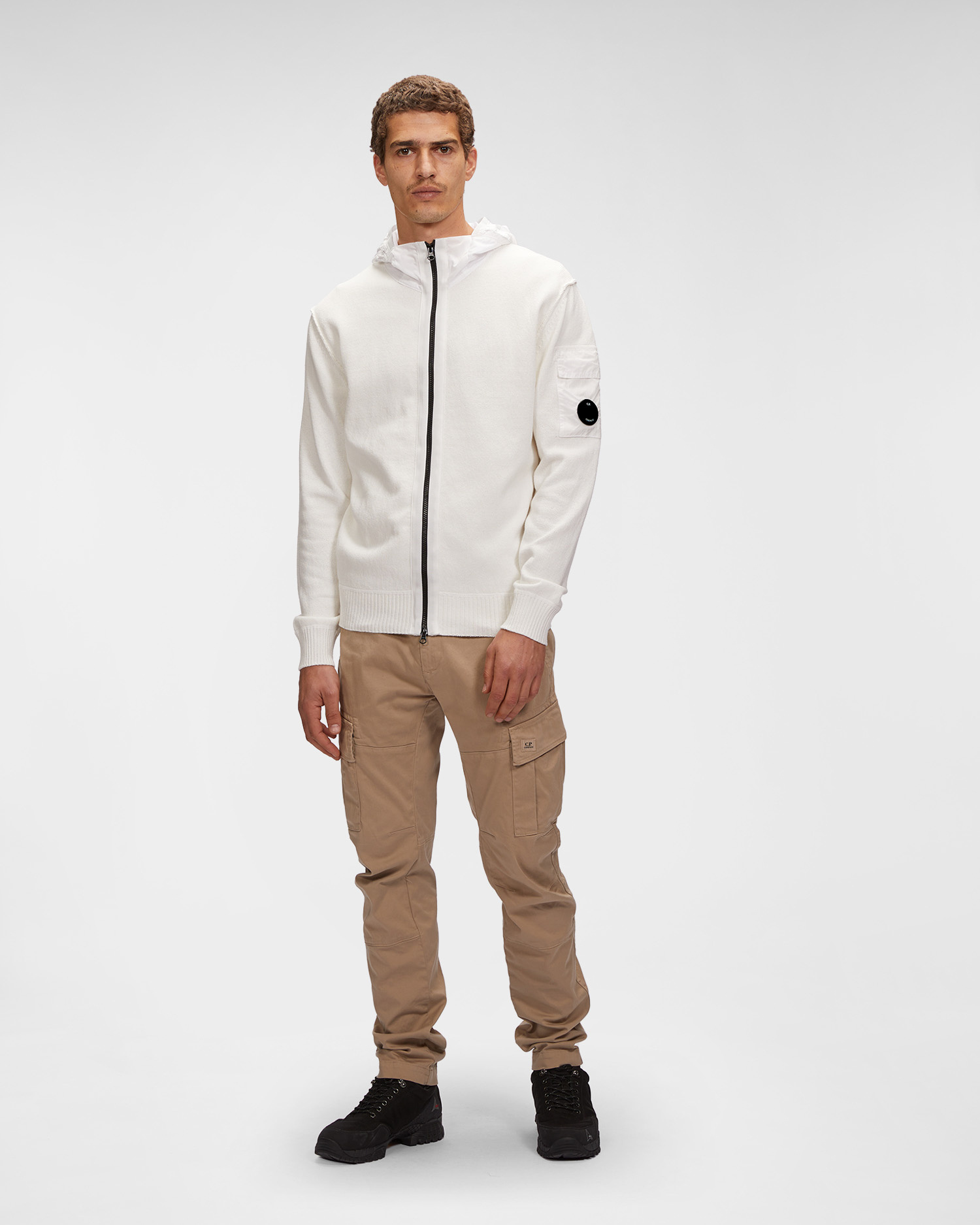 C.p. Company Lens-detail Zip-up Hoodie In White