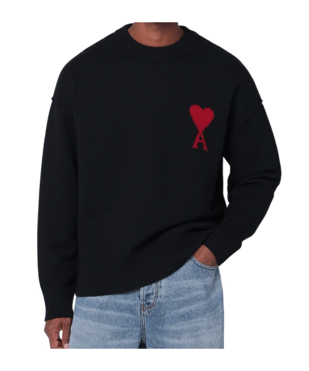 Ami Alexandre Mattiussi Ami Paris Wool Sweater With Heart Intarsia Design In Black