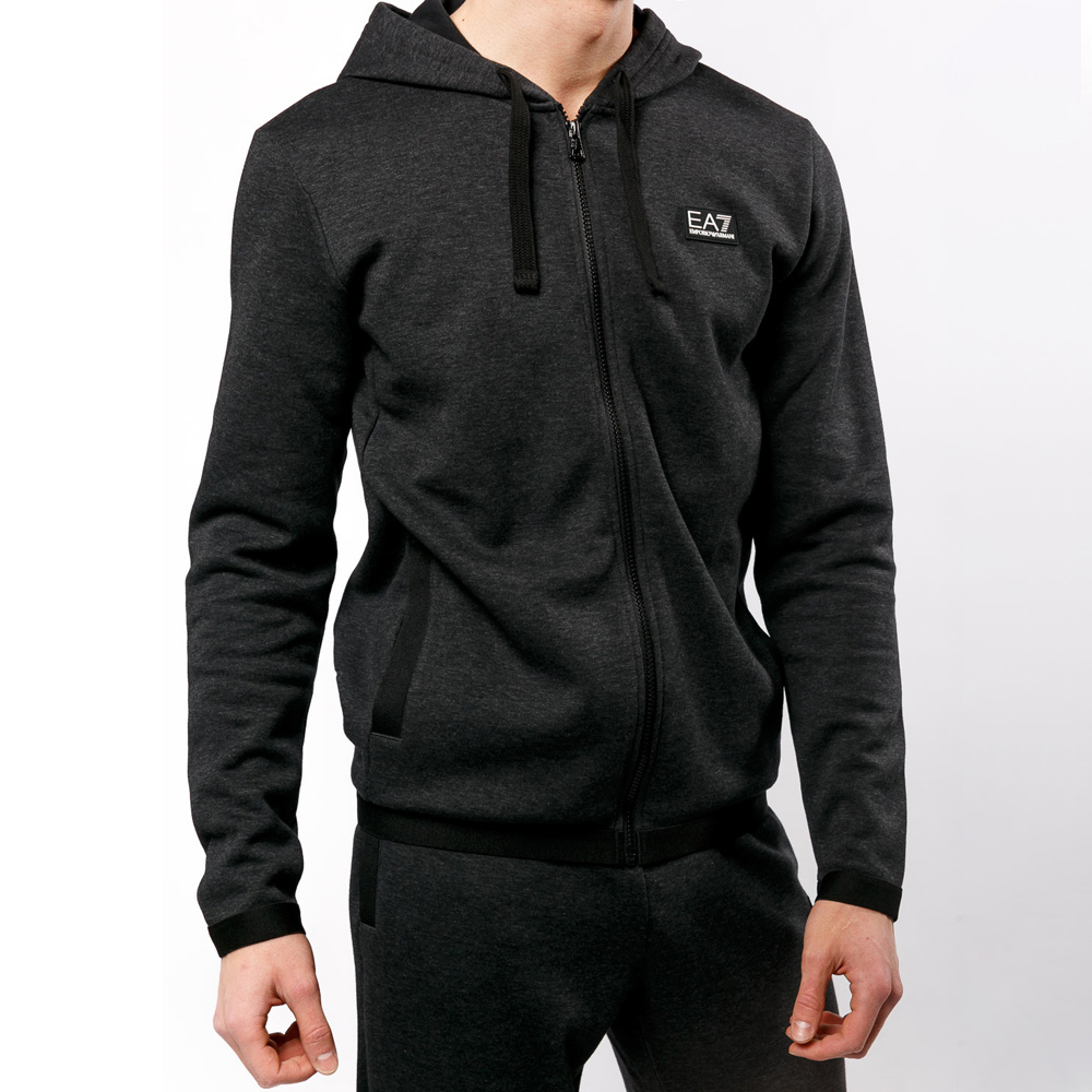 Ea7 Logo Hooded Casual Coat In Black