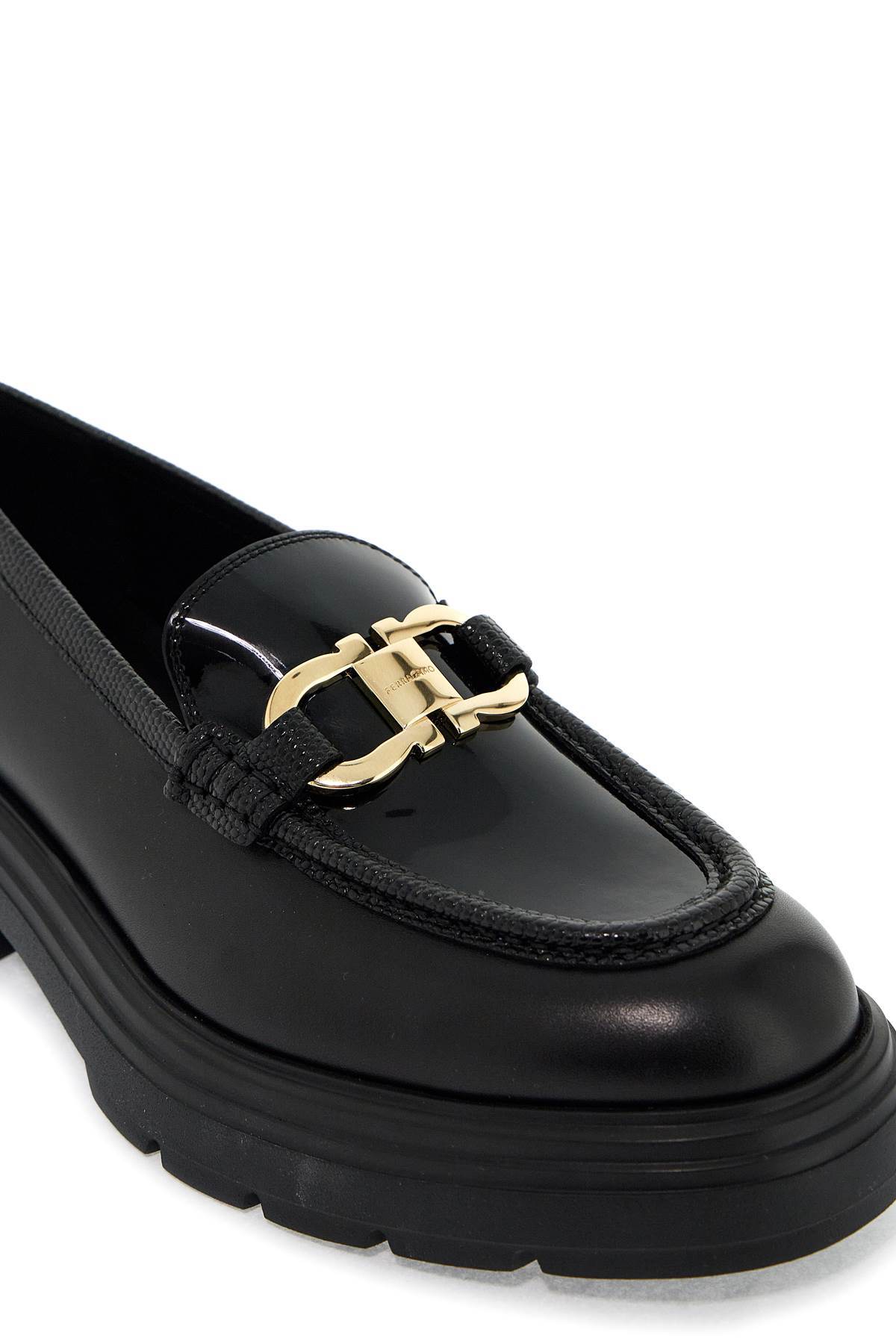 Ferragamo Brooke Loafers With Chunky Sole And Gold-tone Hardware In Black