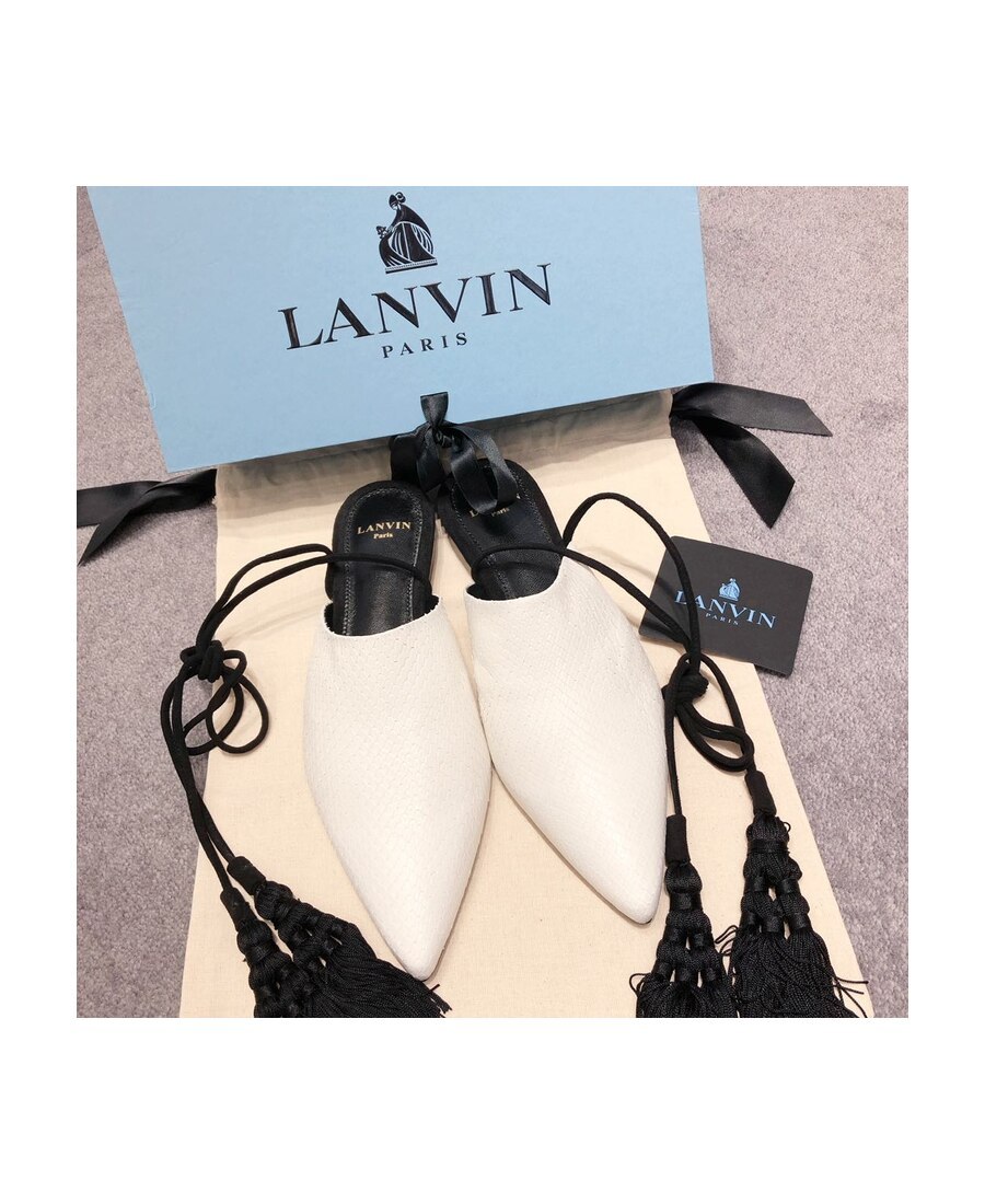 Lanvin White Snake Ribbon Flat Shoes Fspl0w Pibu 021 In White