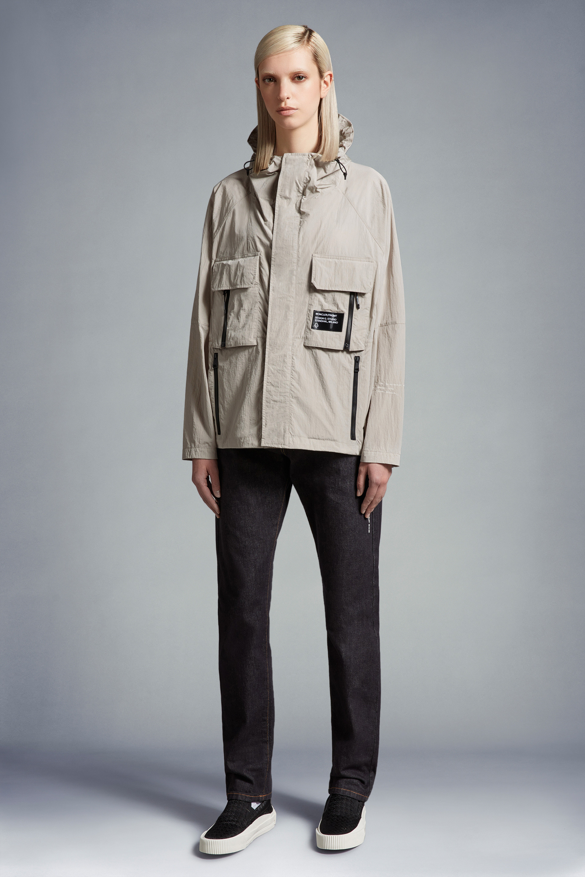 Moncler X Frgmt Dotter Short Trench Coat In Gray