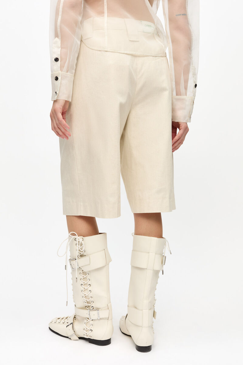 Ganni Melange Tailoring Wide Shorts In Nude