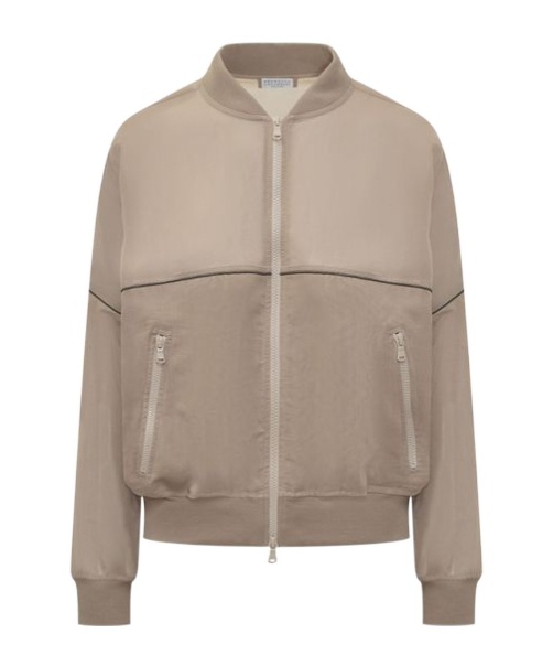 Brunello Cucinelli Cotton Organza Bomber Jacket In Nude