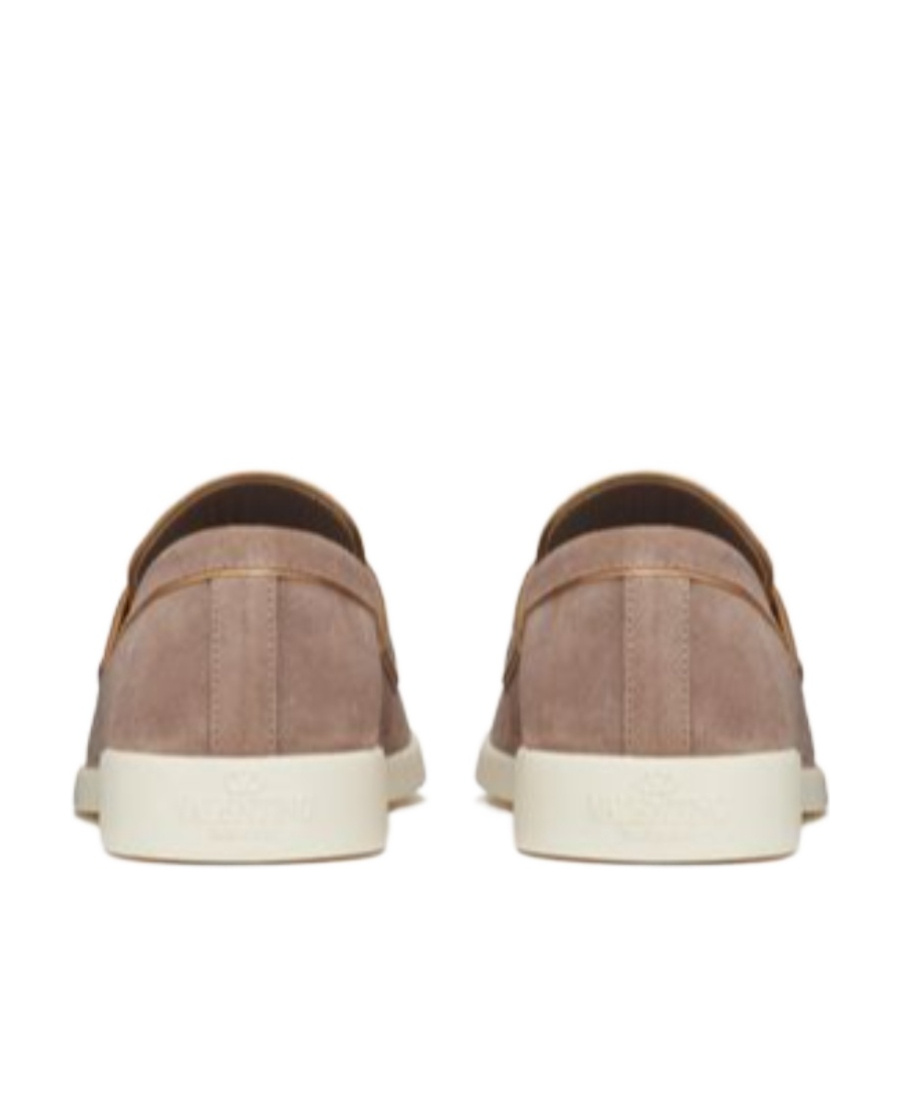 Valentino Round Toe Suede Finish Loafers Rubber Sole In Brown
