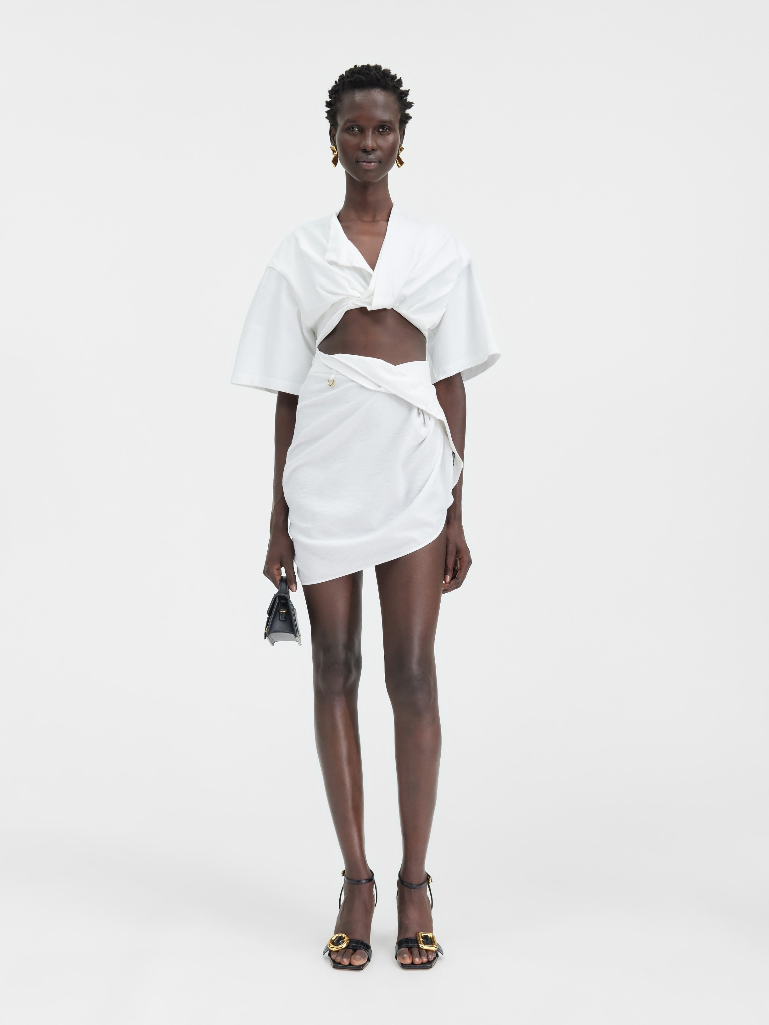 Jacquemus La Mini Jupe Saudade Draped Miniskirt In White