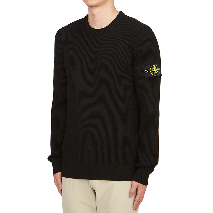 Stone Island Lightweight Wool Crew Neck Pullover In Black