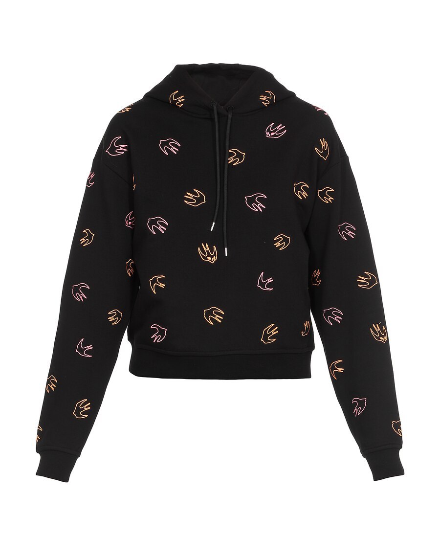 Mcq By Alexander Mcqueen Black Swallow Embroidered Hooded Sweater