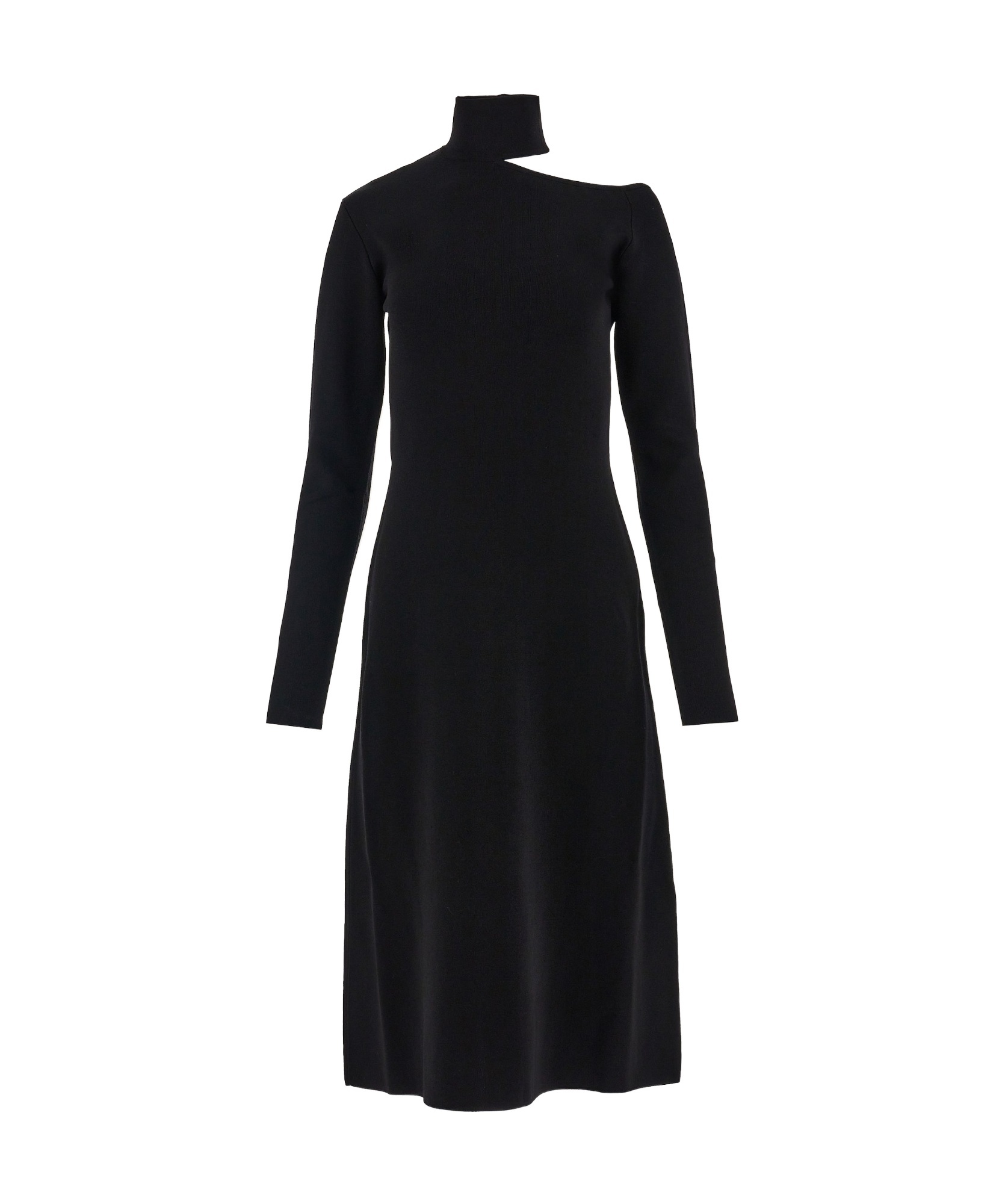 Ferragamo Turtleneck Cold-shoulder Long-sleeve Midi Sweater Dress In Black