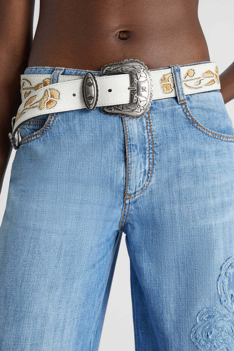 Ermanno Scervino Flower Pattern Split Belt In White