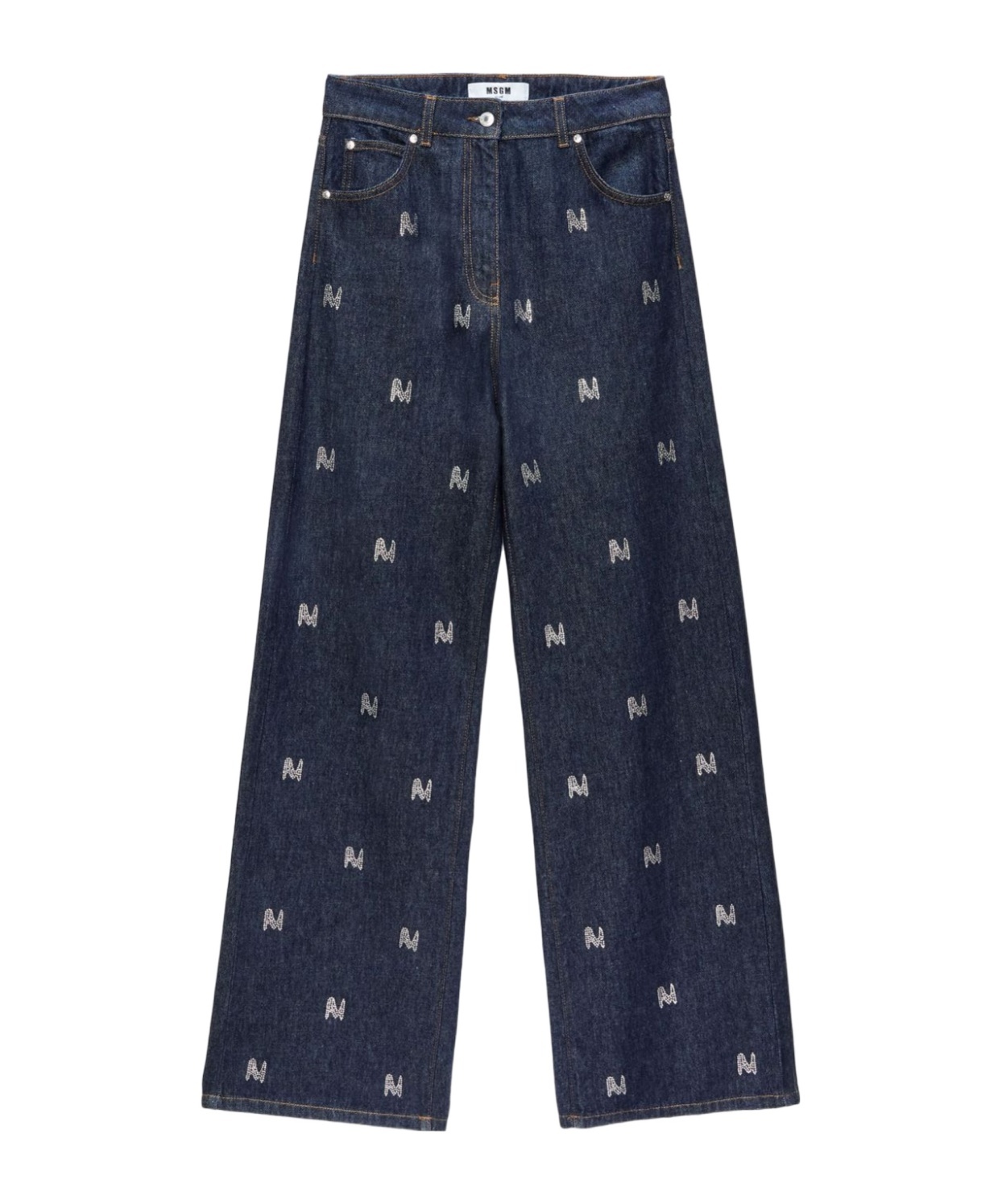 Msgm Rhinestone-logo Wide-leg Jeans In Black