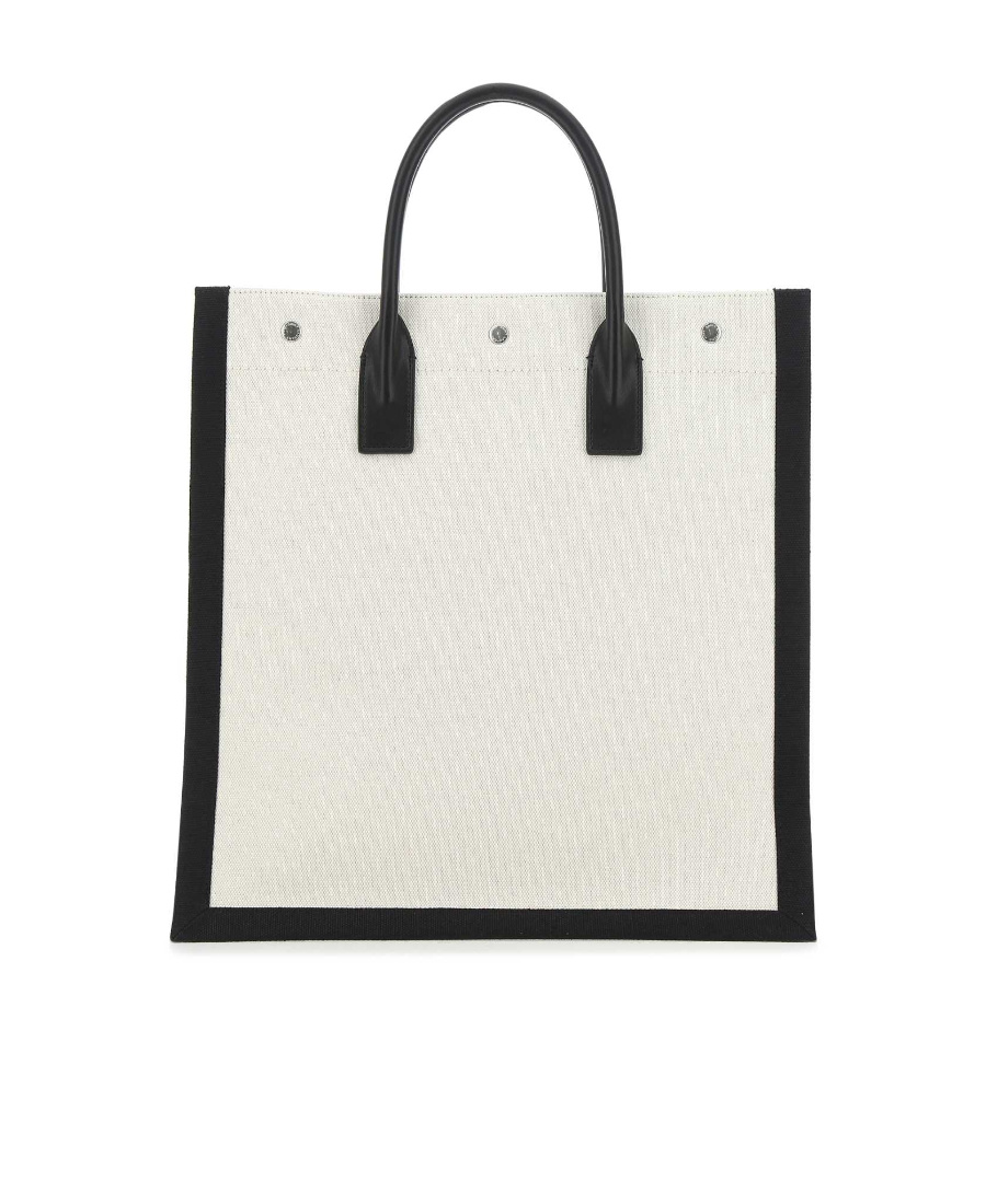 Saint Laurent Two-tone Canvas Rive Gauche Shopping Bag In White