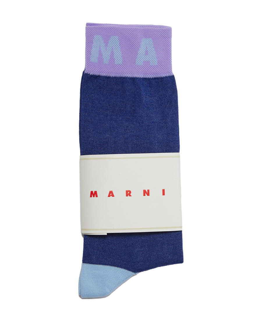 Marni Colour-block Knitted Socks In Blue