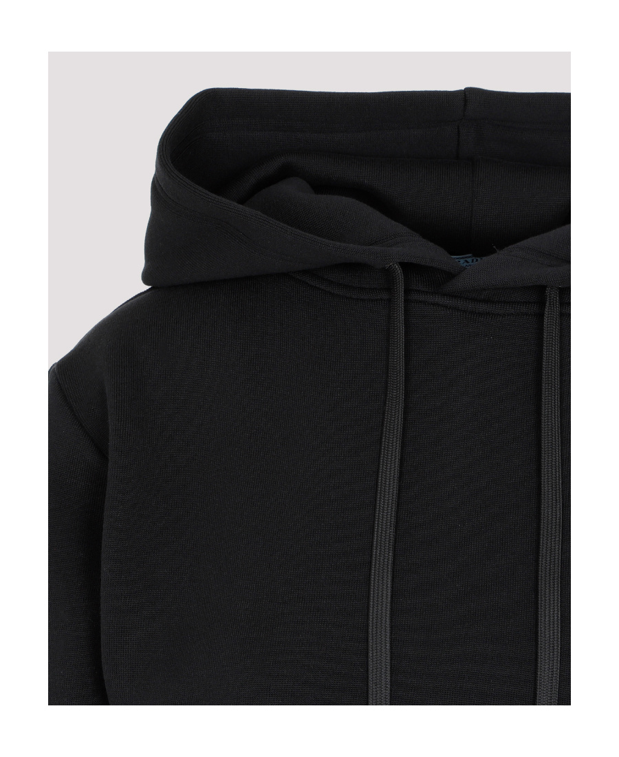 Prada Stretch Cotton Blend Sweater With Cropped Length And Hood In Black