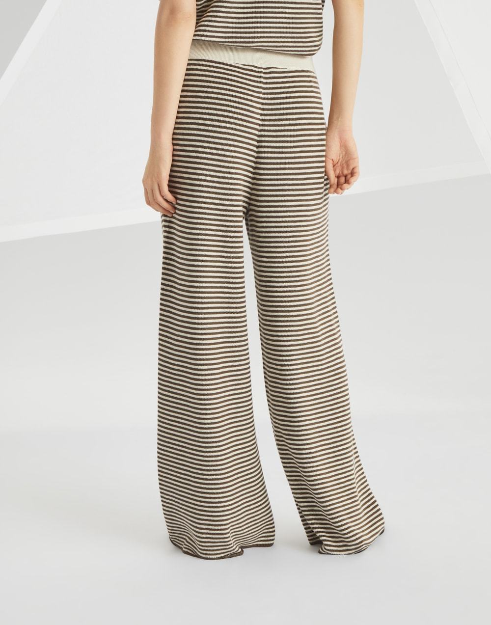 Brunello Cucinelli Cotton-knit Stripe Trousers In Nude