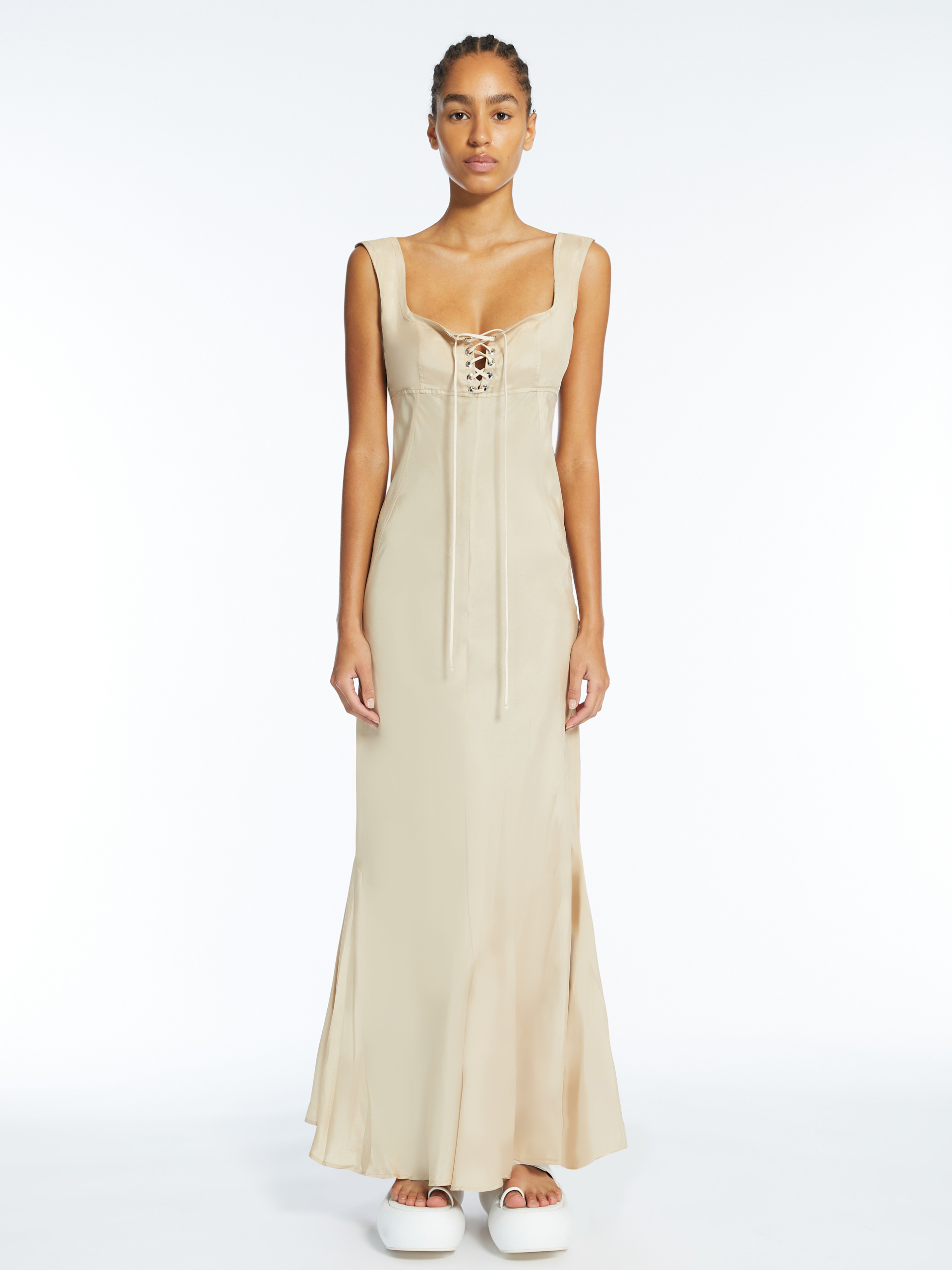 Sportmax Silk Cora Midi Dress With Lace-up Detail In Nude