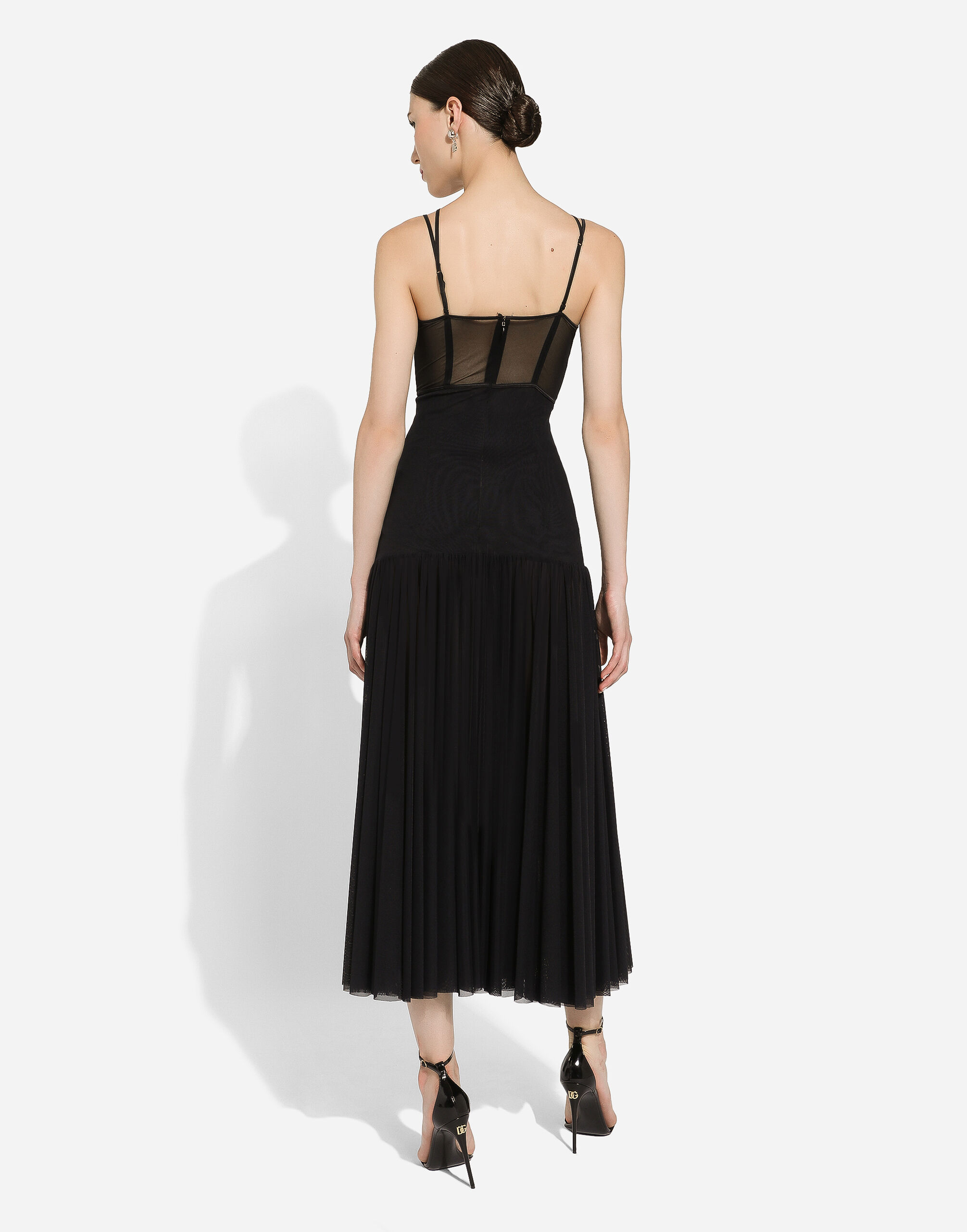 Dolce & Gabbana Dg-plaque Tulle Midi Dress In Black