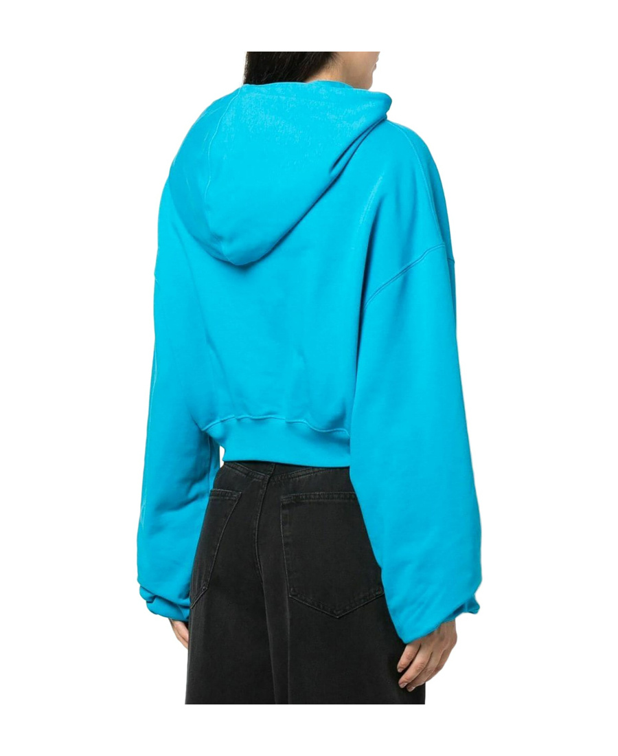 Off-white Cropped Logo-print Hoodie In Blue