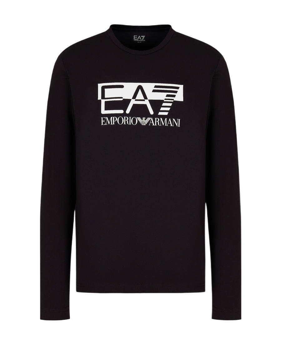 Ea7 T-shirt With Round Neck And Long Sleeves In Black