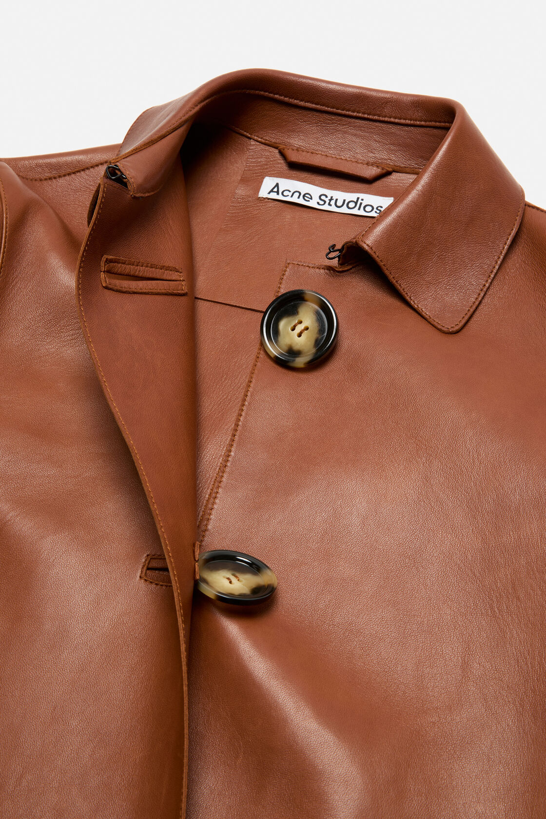 Acne Studios Leather Buttoned Coat In Brown