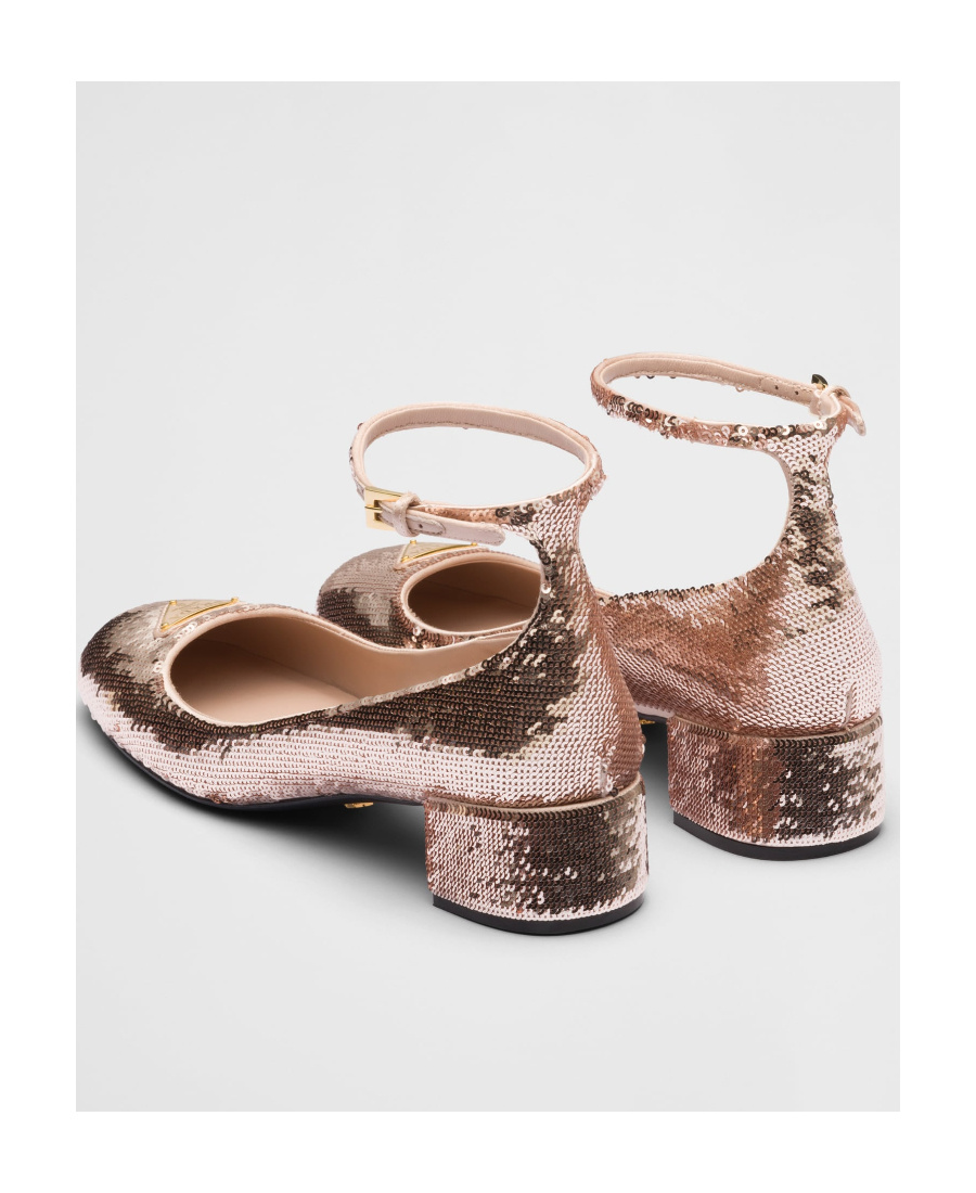 Prada Sequined Satin Pumps In Nude