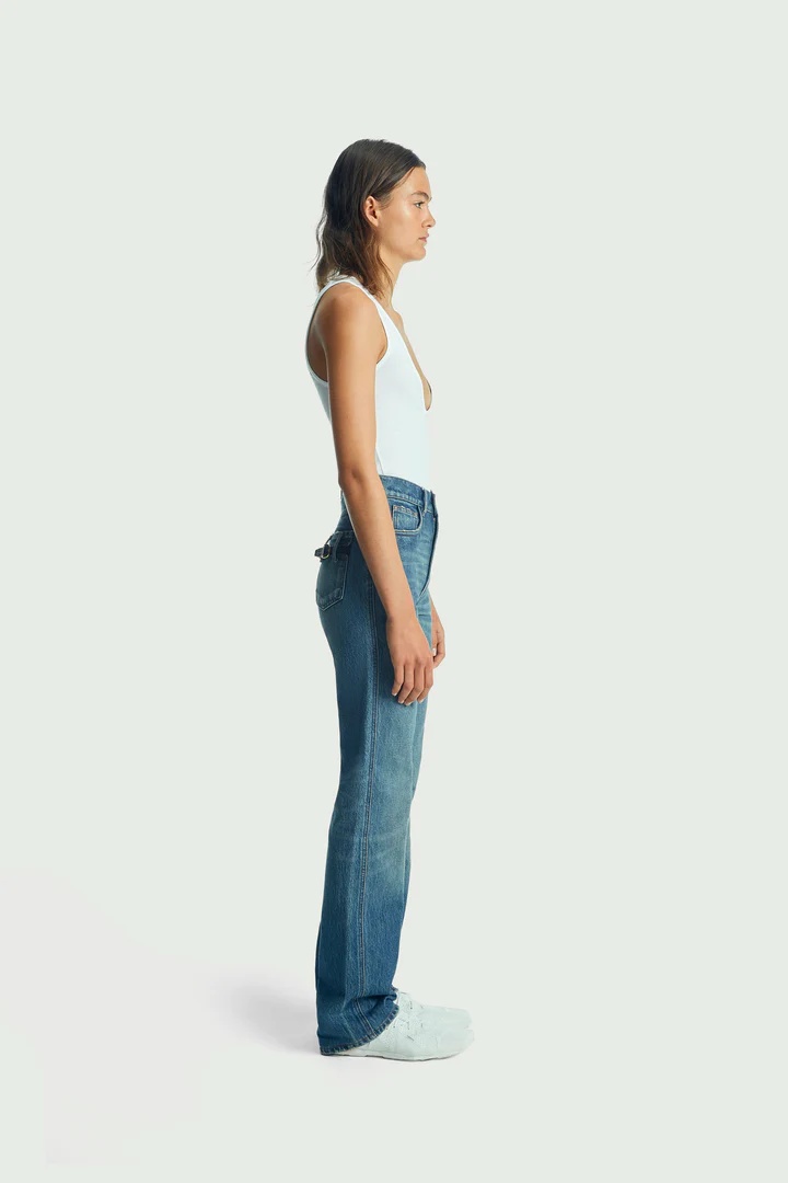 Coperni High Waist Button Jeans In Blue