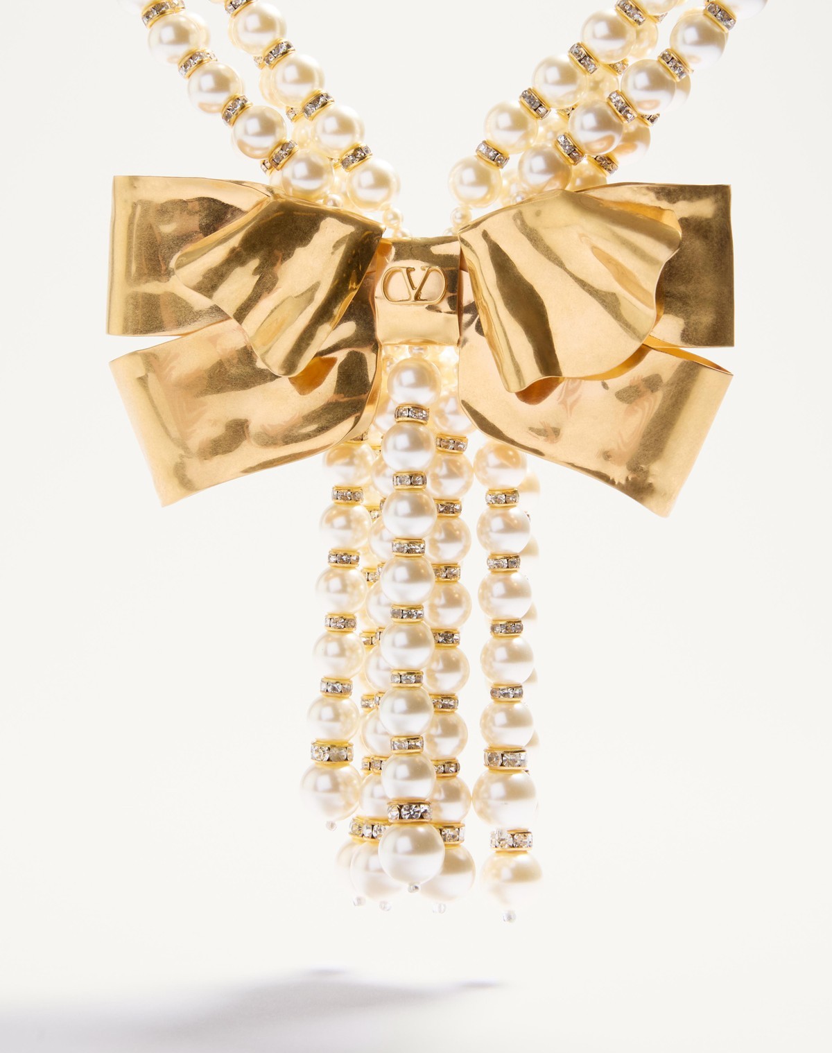 Valentino Trop Chou Necklace In Metal, Enamel, Pearls And Crystals In Yellow